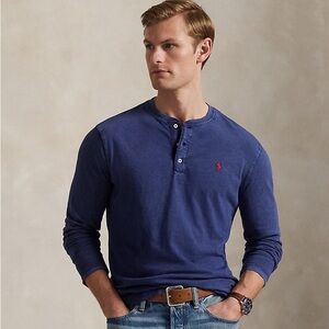U.S. Polo Assn. Men's Henley Long Sleeve Shirt, Navy Waffle Knit, Size XL